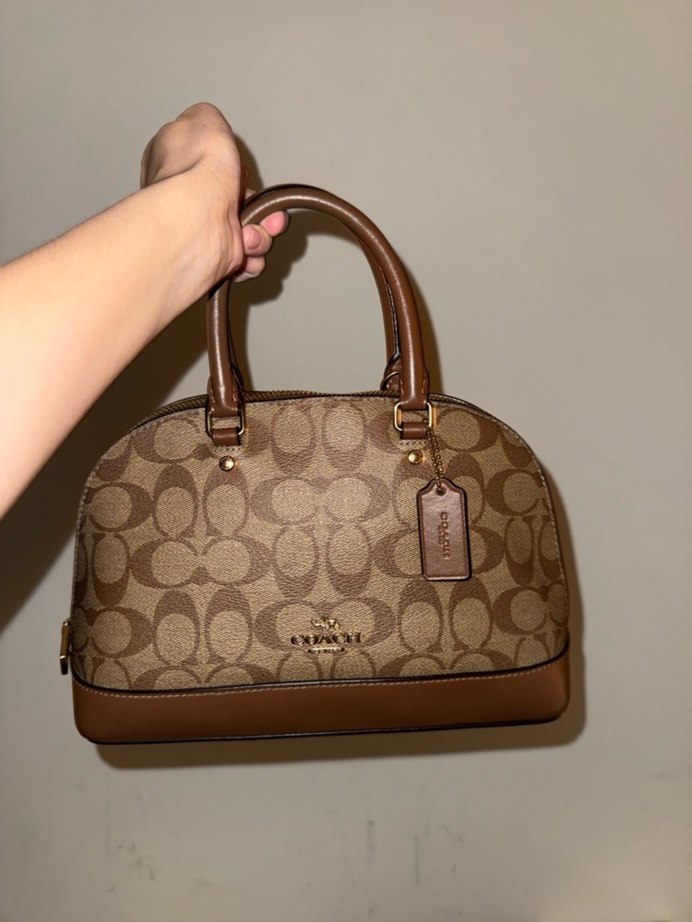 Coach Brown Signature Dome Satchel with Leather Trim